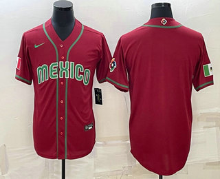 Men%27s Mexico Baseball Blank 2023 Red World Baseball With Patch Classic Stitched Jerseys
